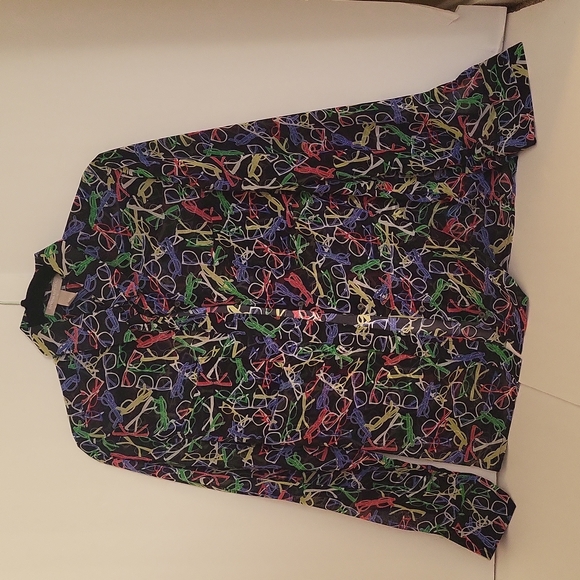 Banana Republic Factory Tops - NWOT Banana Republic Multicolor Glasses Print Sheer Blouse, Size M